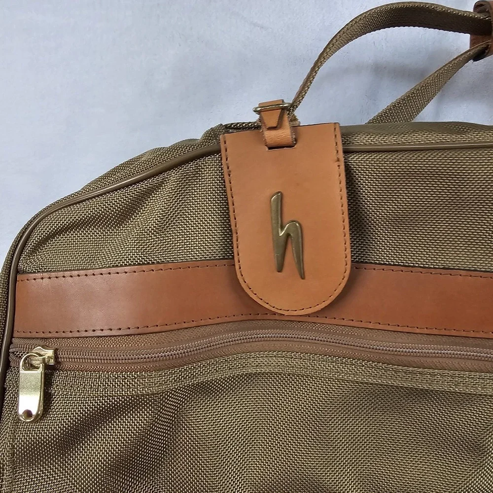 Vtg Hartmann Garment Bag Ballistic Nylon Leather Trim Travel Fold Business